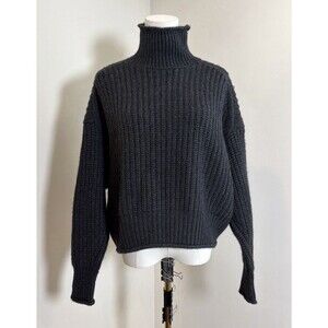 Autumn Cashmere Women's M  Gray/Dark Black  Knit Turtleneck Sweater Old Money
